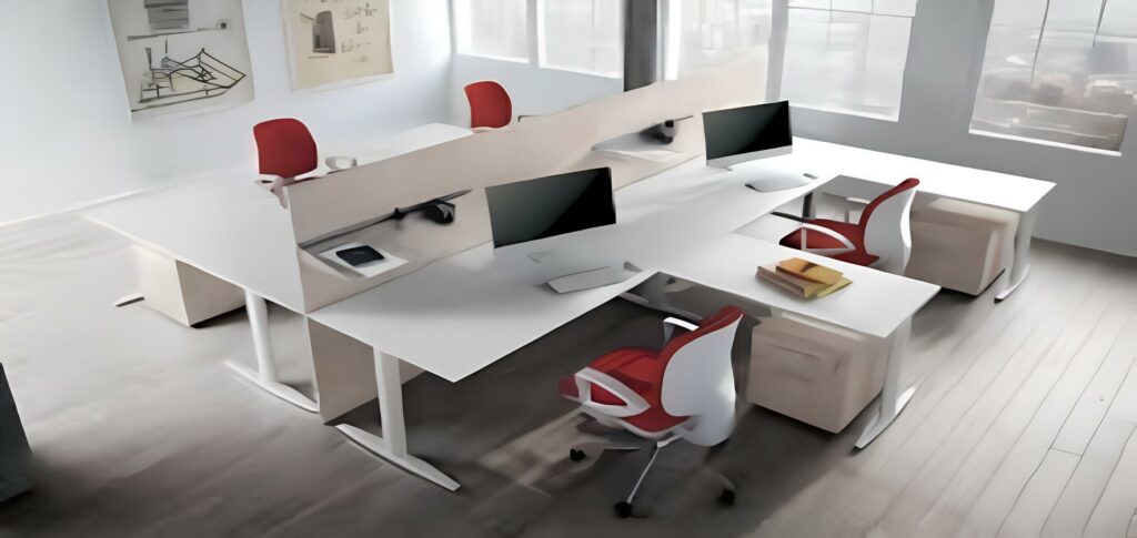 Colombini Uffici modello Teko sedie rosse scrivania bianca